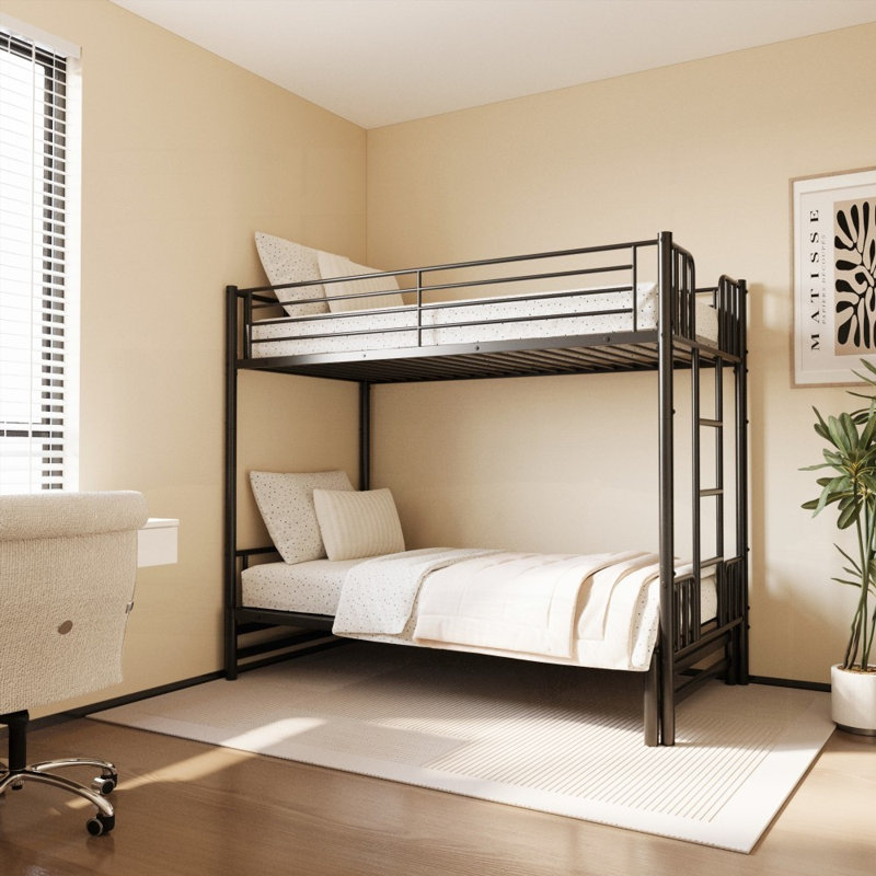 Lit simple escamotable en métal avec garde-corps et échelle, peu encombrant Durable pour la chambre à coucher, noir