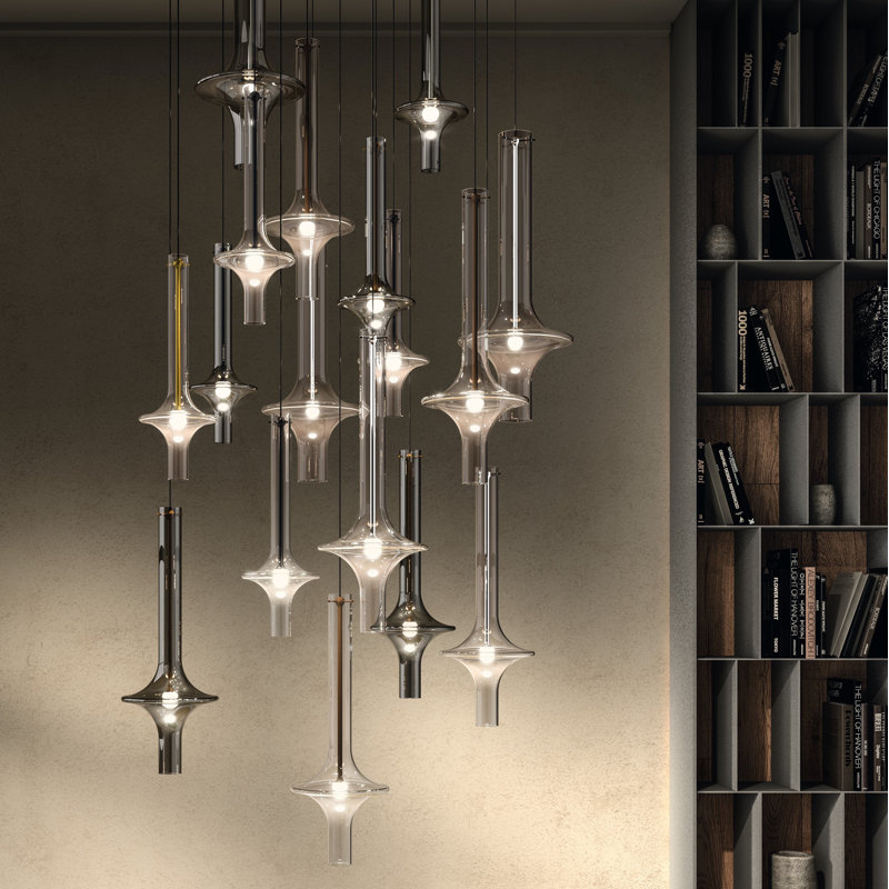 WONDER 1 - Light LED Pendant, Black, 22.4" H x 8.3" W x 8.3" D, Smoked Glass