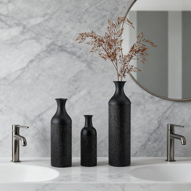 Set Of 3 Tall Hammered Metal Floor Vases, Oversized Rustic Cylinder Vases With Nesting Design For Home Decor, Living Room, Entryway, Or Corner