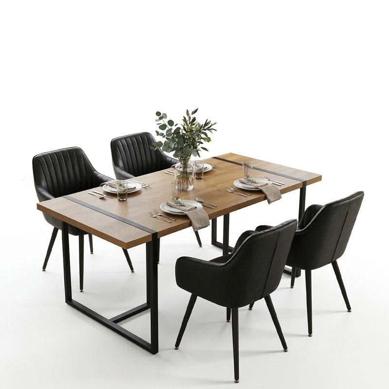 5 Piece Dining Table Set For 4, Modern Rectangular Kitchen Table Set With Metal Legs, Black