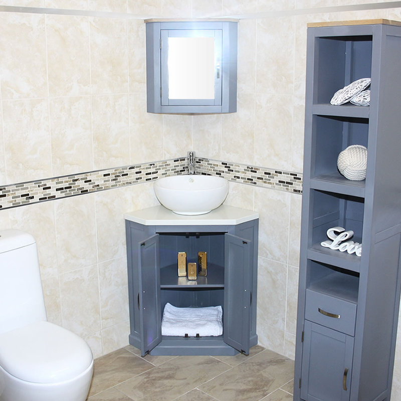 Andralyn 550mm Single Bathroom Vanity with Vessel Stone Basin, Grey, White Quartz