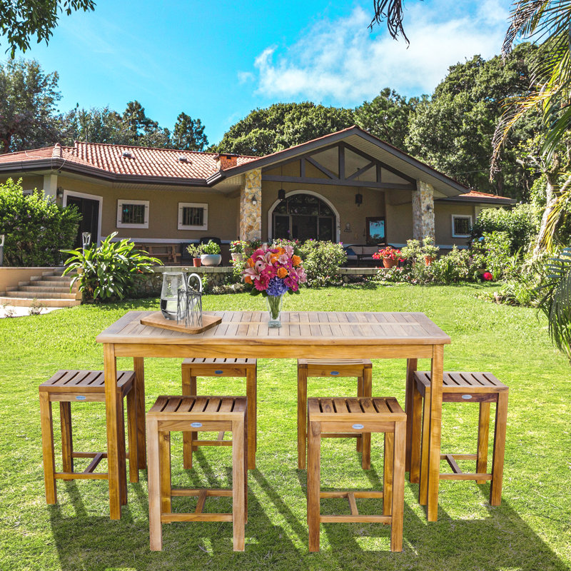 6 - Person Teak Wood Patio Dining Set with Rectangular Table