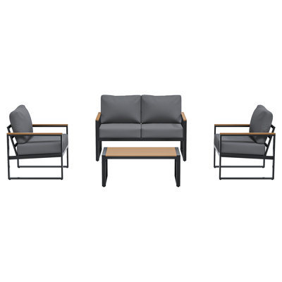 4-piece Metal Patio Furniture Sofa Set – Outdoor Conversation Seating Group With Removable Cushions