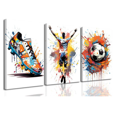 3 pièces de soccer sur toile Graffiti, art mural espadrilles colorées, affiches, impressions murales, images, thème sportif, peintures, football, chambre à coucher, chambre des garçons, adolescent, enfants, salle de jeux, décoration de la maison