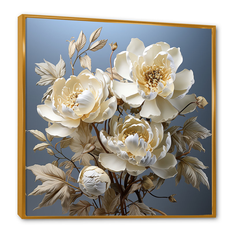 Fleurs de sérénité pivoines III - salon d'art mural pivoines, Cadre flottant doré, H 36 po x l 36 po