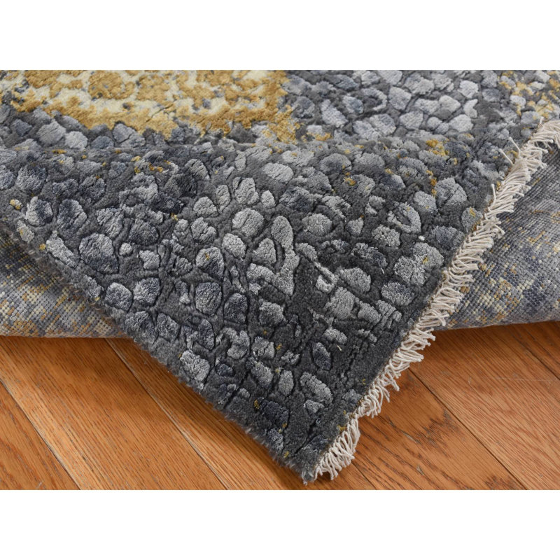 Tapis de couloir gris en laine et en soie noué à la main 3 pi x 8 pi F5974E819EB544D89CA8C419DB608B20