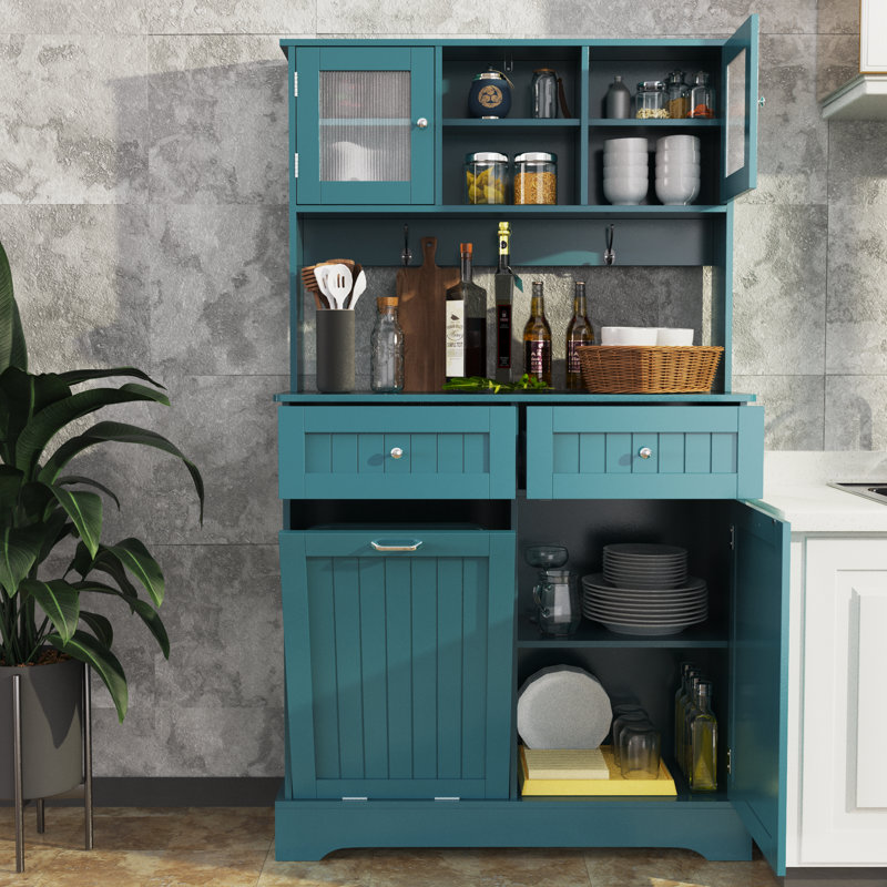 Armoire de cuisine avec tablettes réglables, pour la cuisine et le salon, Bleu sarcelle