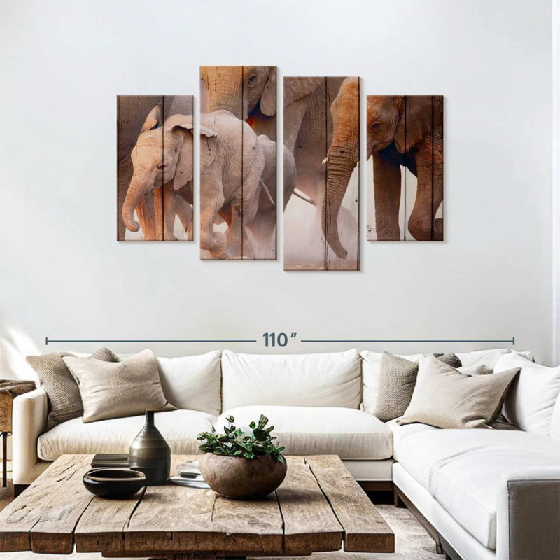 Brampt Elephant On Wood Texture, 48'' H x 75'' W