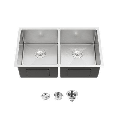 Évier de cuisine 33 po x 19 po en acier inoxydable, encastré, brossé, avec construction pour une utilisation à long terme Évier encastré en acier 33 x 19 po, revêtement contre les taches et les égratignures