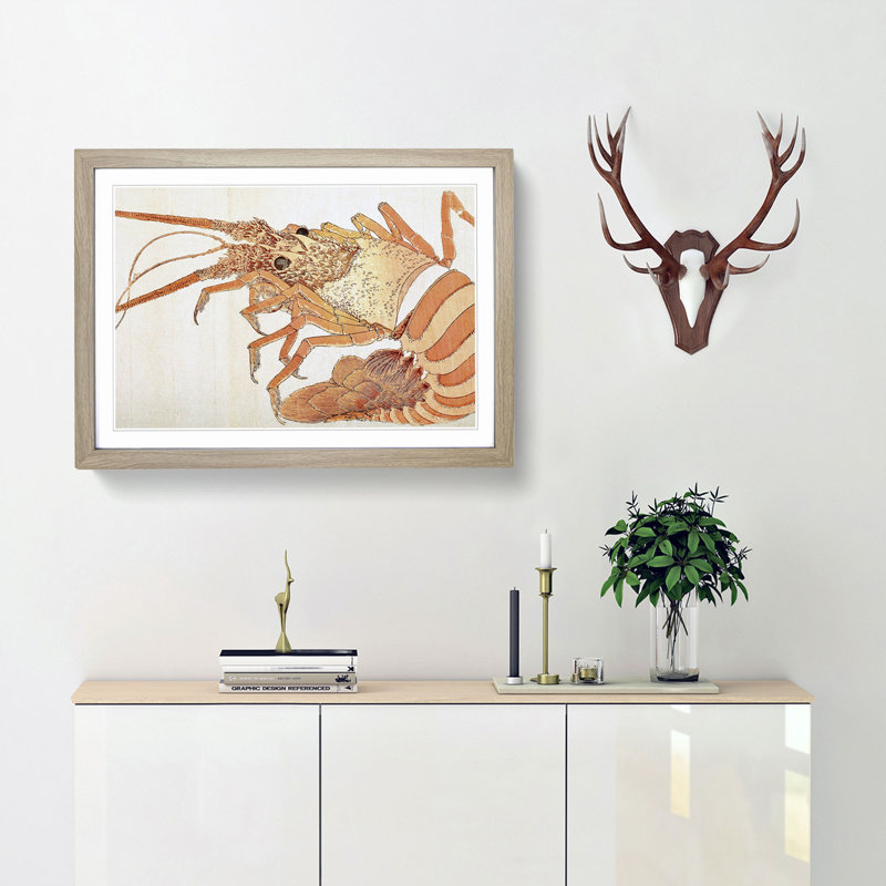 Lobster by Katsushika Hokusai - Picture Frame Painting Print, 48cm H x 65cm W x 2cm D, Oak Framed