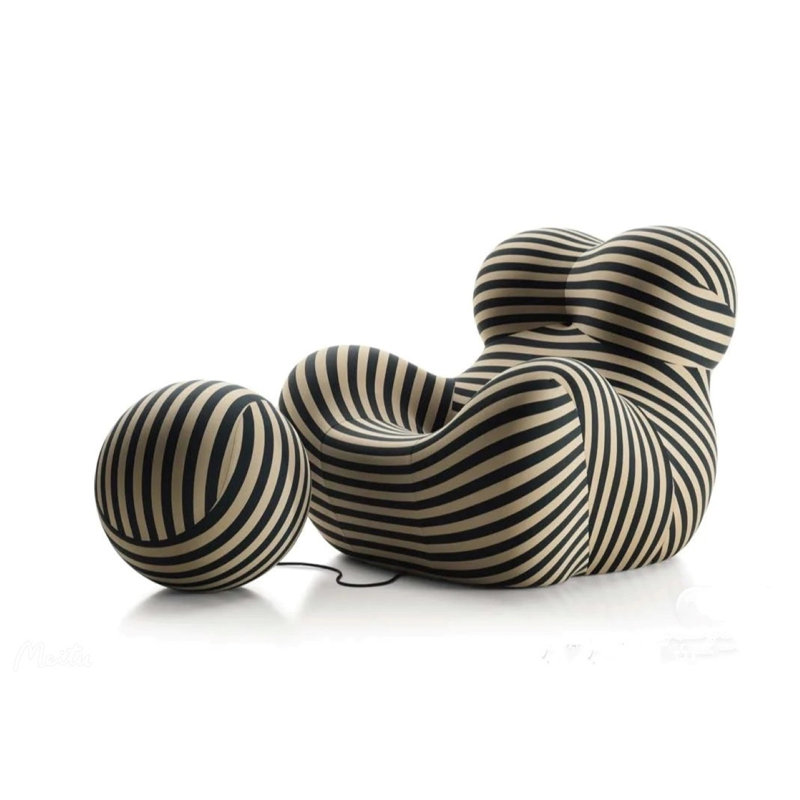 Méridienne et repose-pieds Vigna, Polyester noir / blanc