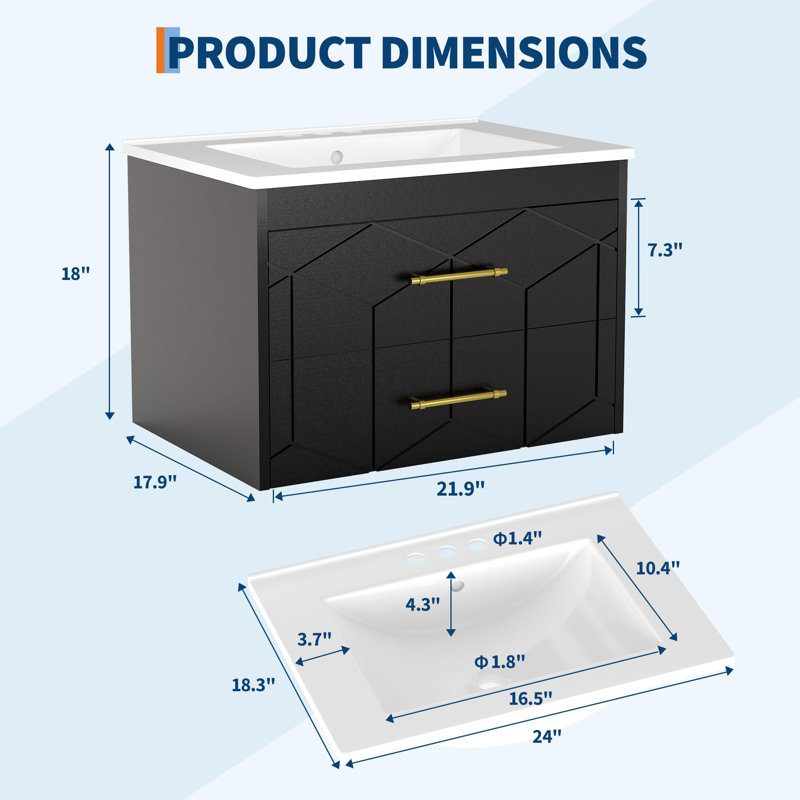 Meuble-lavabo 24 po avec lavabo, 24", Noir