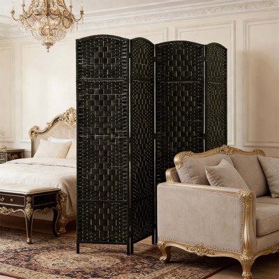 Tall Portable Weave Partition Wall Divider, Folding Privacy Screen with Elegant Wicker Design and Durable Poplar Frame