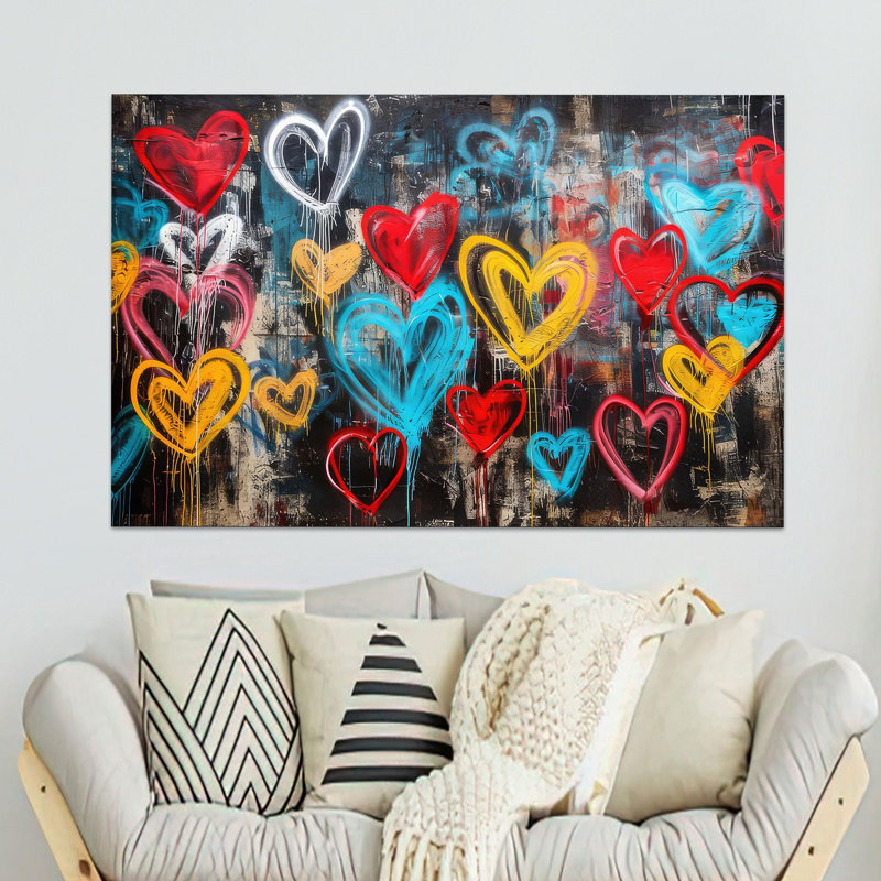 Décoration murale colorée en forme de cœur graffiti coloré, H 18,1 po x l 28,3 po