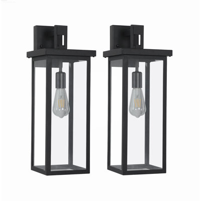 Ensemble de 2 lanternes murales d'extérieur rétro moderne avec abat-jour en verre transparent, noir mat