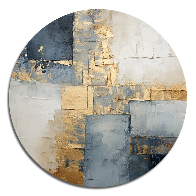 Minimalisme bleu et doré scandinave - paysages d'art rond en métal, H 23 po x l 23 po