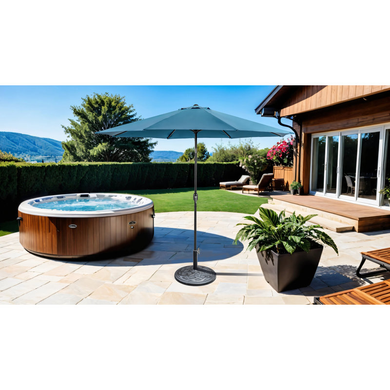Parasol d'extérieur + base ronde 21 po, H 101 po x l 132 po x P 132 po, Bleu