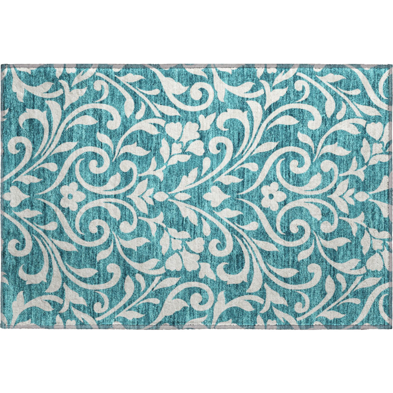 Premium Machine Washable Prisco Teal Rug, Rectangle 1'8" x 2'6"