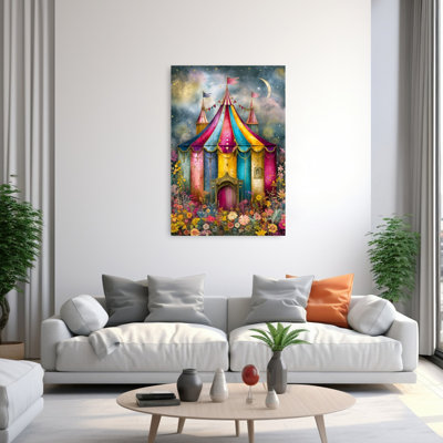 Whimsical Circus Garden Colorful Mystical Vibrant Flower Landscape Wall Art