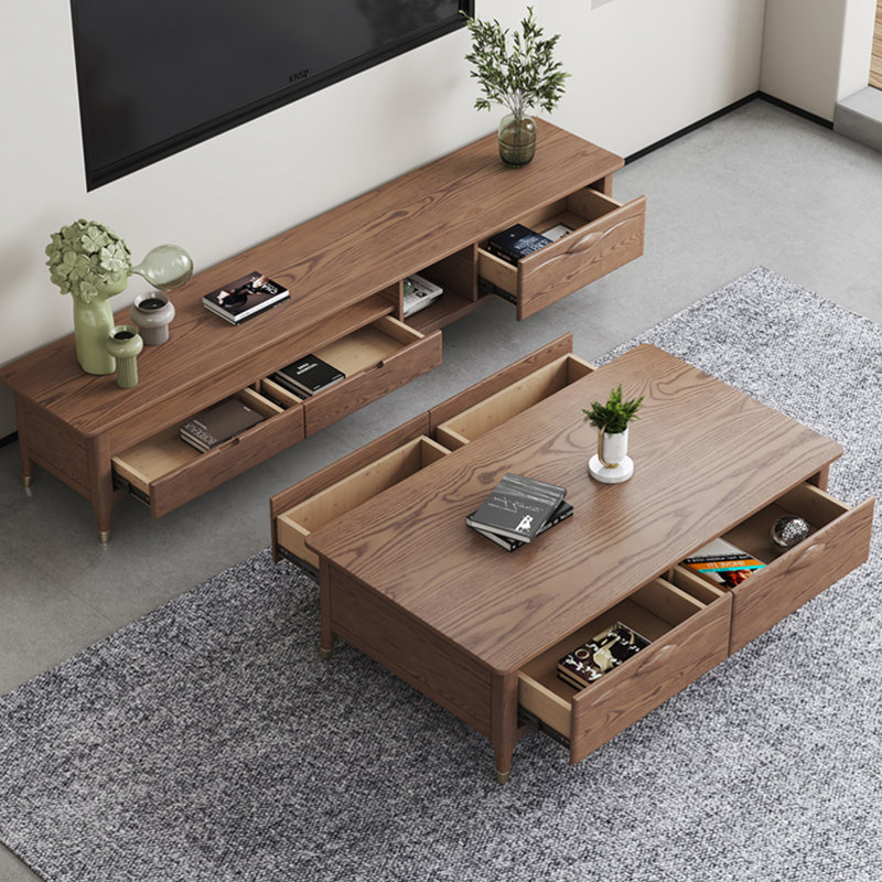 Meuble télé en bois de frêne avec trois tiroirs