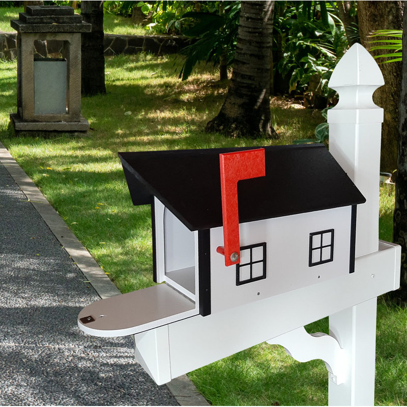 Amish Mailbox, Handmade, Barn Style Mailbox, Black/White/Black