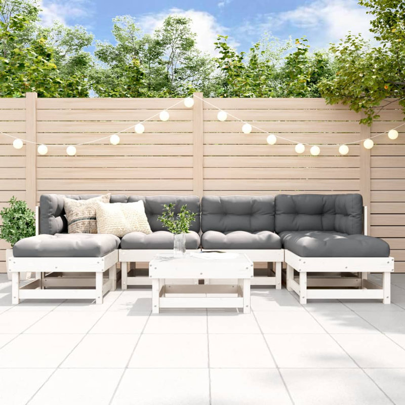  Ensemble de salon de jardin modulaire en bois de pin massif blanc 7 pièces, Coussin gris / cadre blanc