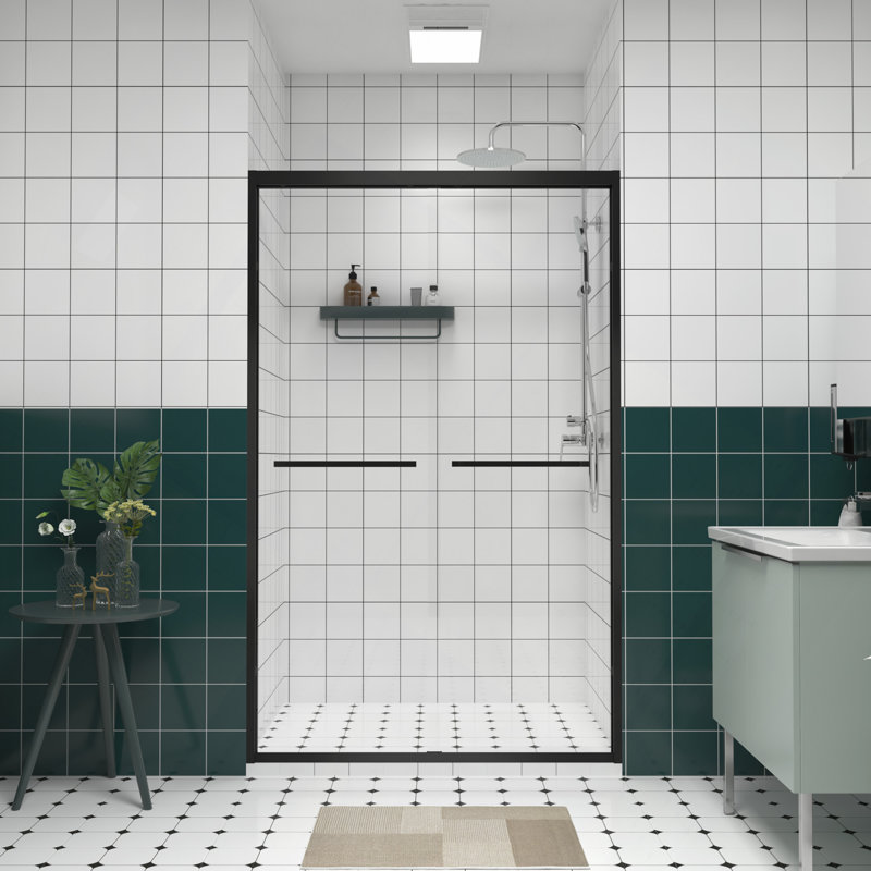 Aluminum Frame Double Sliding Shower Door,Bathroom Sliding Door With Premium 1/4" (6Mm) Clear Tempered Glass, Hardware Sliding Glass Shower Enclosure
