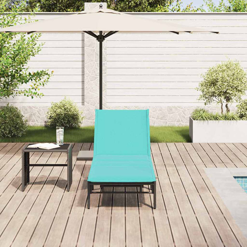  Chaise longue avec coussin en rotin de polyester noir, Bleu, Noir