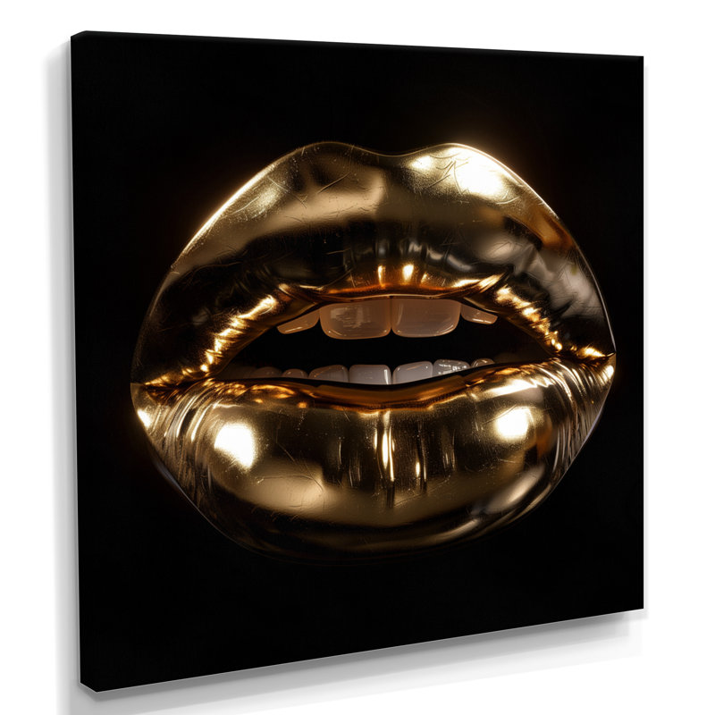  «Gold Metallic Fashion Lips - Décoration murale Fashion Lips, Toile tendue, H 30 po x l 30 po x P 1 po