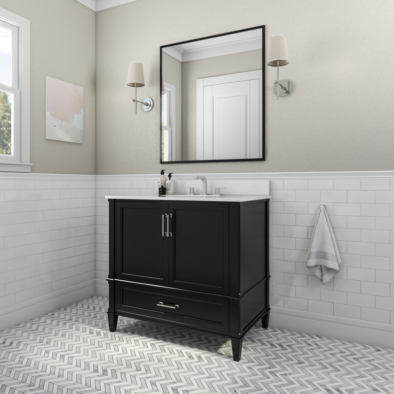 Montauk 36'' W Single Vanity, White Granite, Midnight Black
