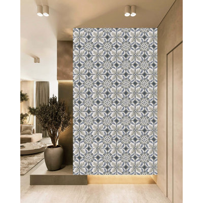 Midnight Blue & Featherstone Moroccan Tiles Print Non Woven Non-Pasted Textured Wallpaper 57 Sq. Ft.