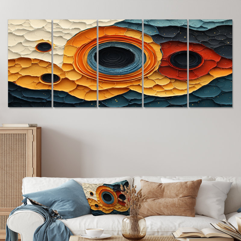 Nuchem - Abstract Spirals Wall Art - Art mural moderne sur toile, H 32 po x l 80 po, 5