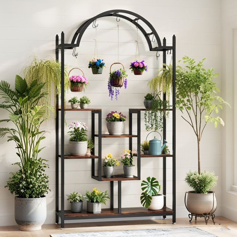 75" Plant Stand with Hanging Hooks