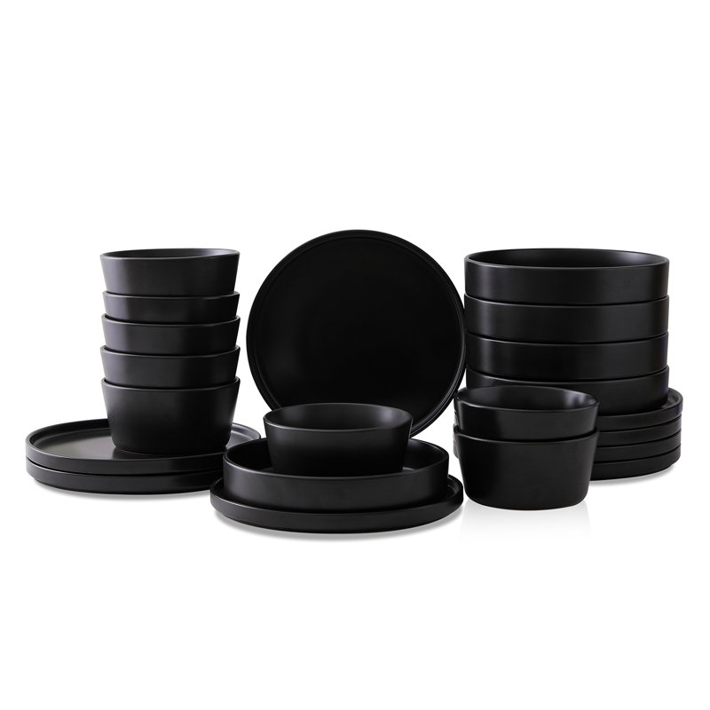 Celina Dinnerware Set Stoneware, Black, 12 Pieces