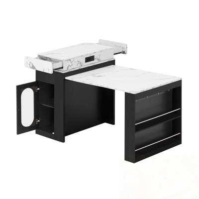 Kitchen Island with Drawers, Power Outlet, Wheels and Hooks