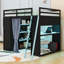 Lit mezzanine double avec poste de travail intégré, tablettes, garde-robe et lumières RVB-892946273