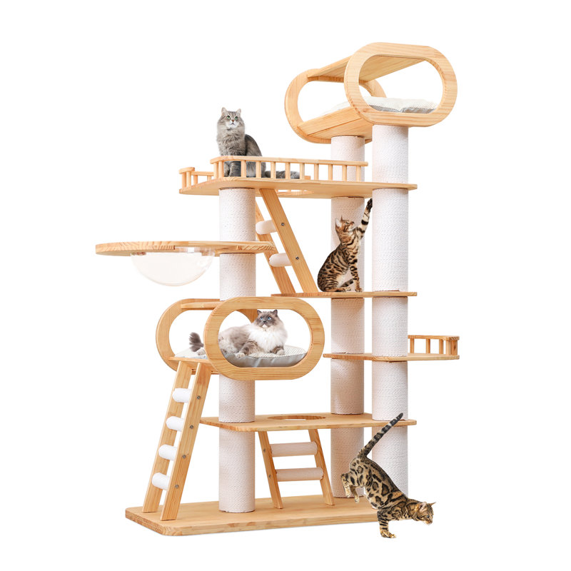 Solid Wooden Cat Tree Tower/Multifunctional Cat Climbing Frame