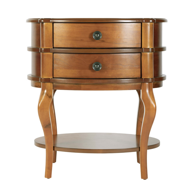 Table d'appoint en bois à 2 tiroirs 25 po., Marron clair