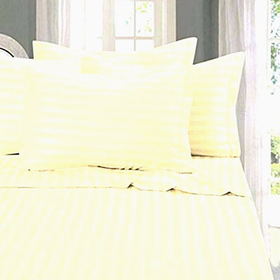 LuxurySilk Damask Stripe Queen Sheet Set - Wrinkle Fade Resistant, Hotel Quality, Silky Soft, 1500 Premier Thread Count, Ivory, Deep Pocket