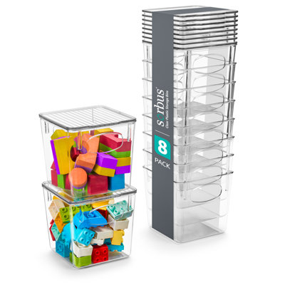 Sorbus 8 Pack Small Toys Storage Containers with Lids and Handles