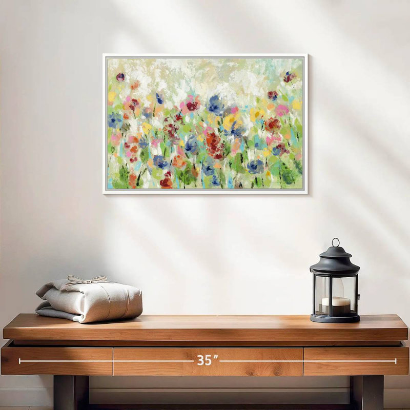 Fleurs de printemps au printemps I, 19 po x 13 po, Cadre flottant blanc
