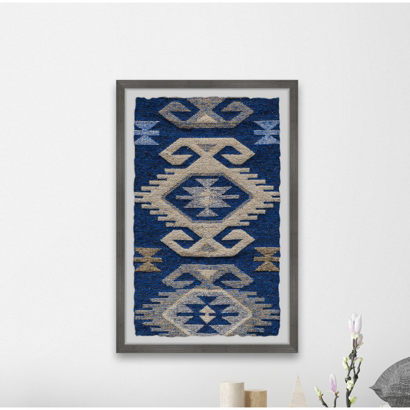 Blue Carpet Pattern 1 Piece Single Picture Frame Wall Art, 45cm H x 38cm W x 3.81cm D