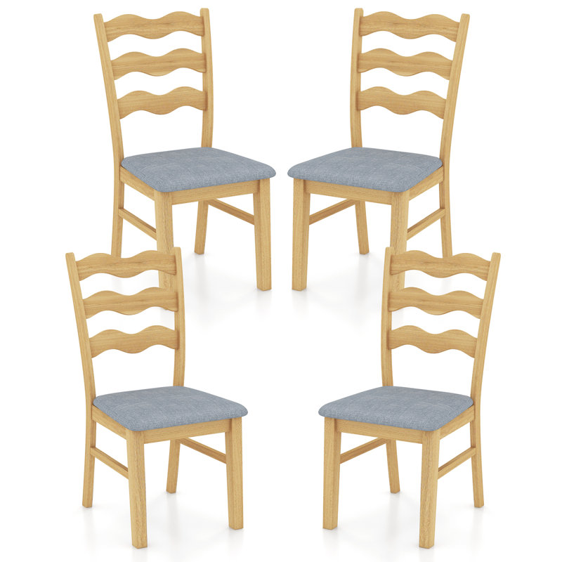 Chaise de cuisine en bois d'hévéa avec siège rembourré et dossier creux Winston Porter, 4