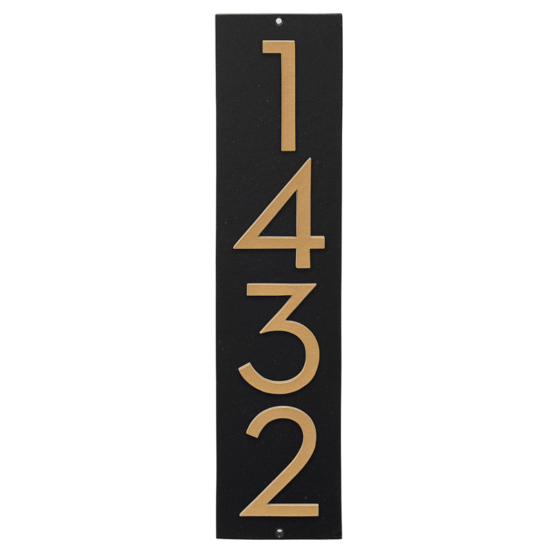 Floating Modern 3" Number Vertical Address Plaque (4 Digits), Black, Gold, Yes