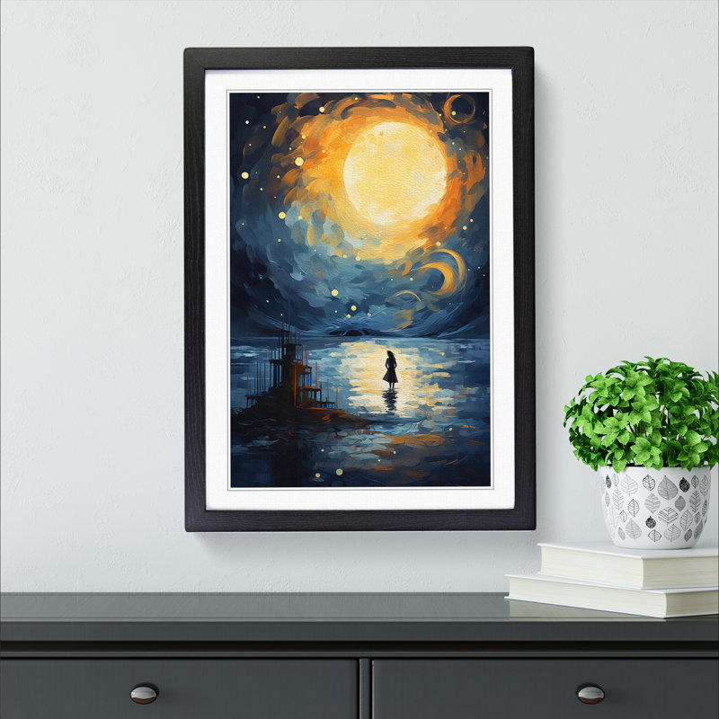 Moon Impressionism No.2 - Single Picture Frame Print on Wood, Black Framed, 34cm H x 25cm W x 2cm D