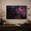 Art mural sur toile Halloween manoir gothique avec chariot et ciel éclipse mauve-536241929