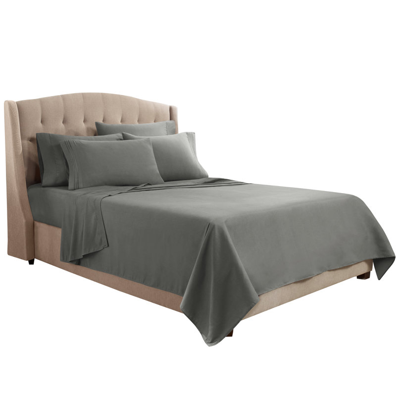 Microfiber Sheet Set, Gray, Queen Sheet Set + 1 Fitted Sheet + 4 Pillowcases