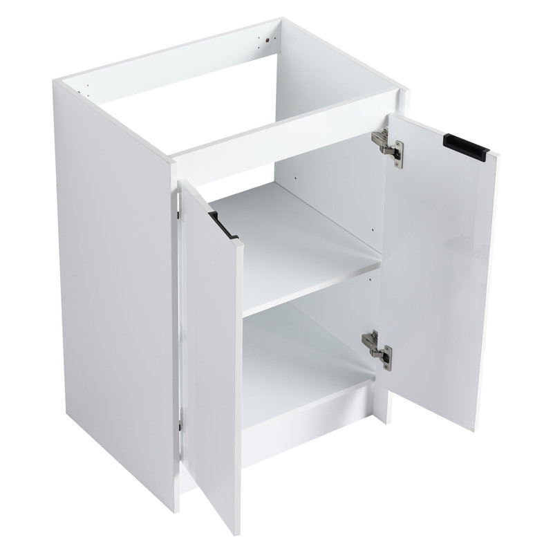 Meuble-lavabo autoportant de 48 po avec lavabo en résine, 2 compartiments de rangement, portes à fermeture douce, contreplaqué blanc brillant, cellules d'organisation, fermeture