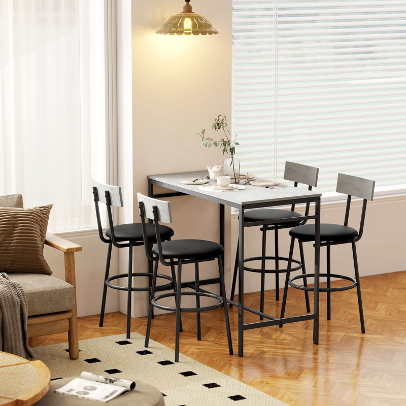 Ensemble de table de bar 5 pièces à hauteur de comptoir gris ciment