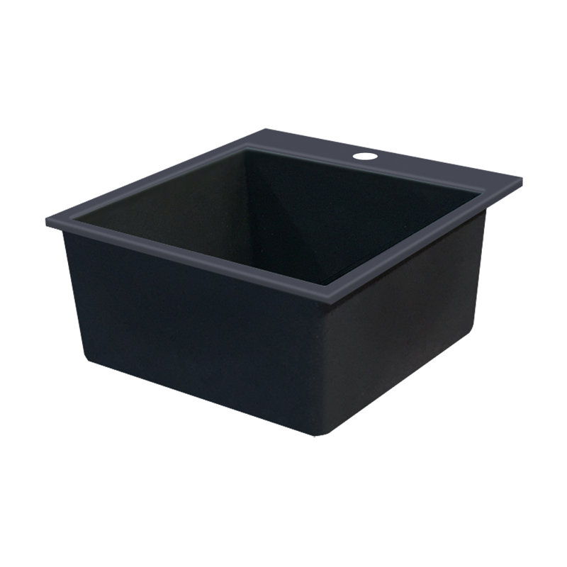 22.44'' L Single Bowl Granite Kitchen Sink, 1 Hole, Black